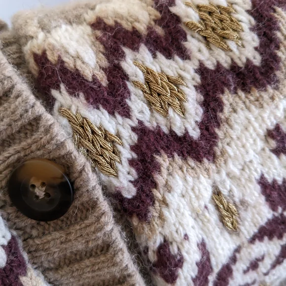 Boden Cream & Brown Fair Isle Wool Cardigan - Picture 6 of 9